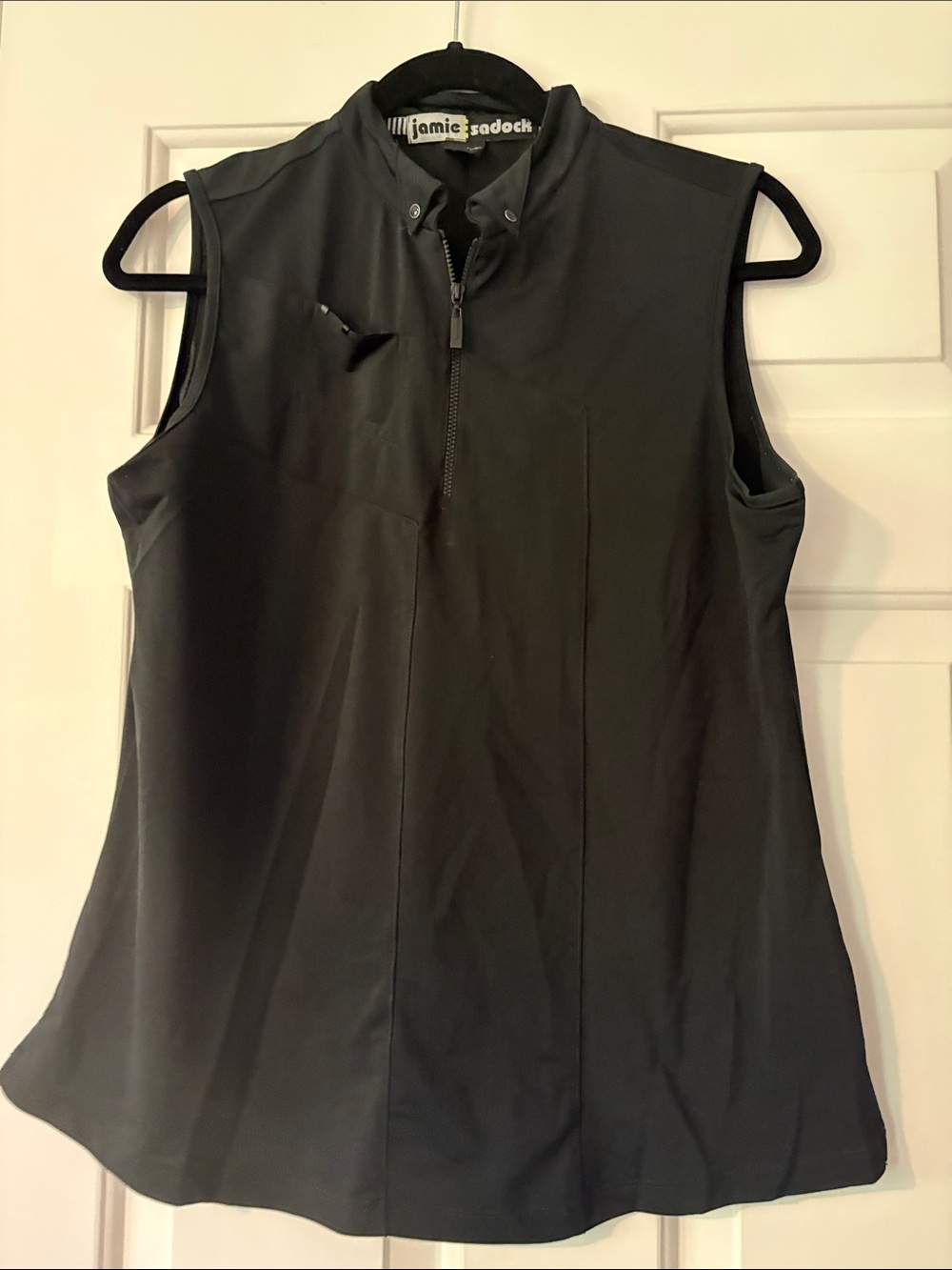 jamie sadock Black Sleeveless Zip-Front Golf Tank with Stand Collar